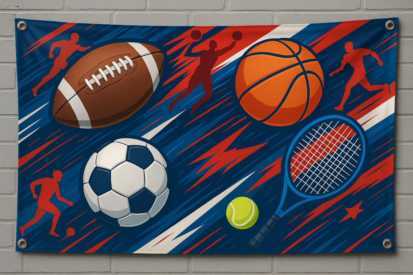 sports theme banner with grommet holes