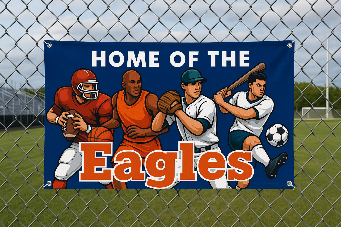 make grommet holes in banner and put on a fence of a field