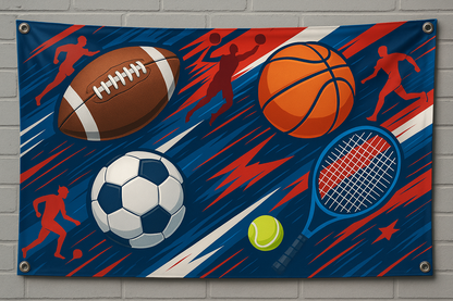 sports theme banner with grommet holes